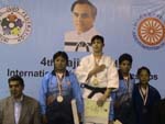 IJF President Mr. Marius Vizer and JFI President, Mr. Jagdish TYTLER with Medalists of Below 63 Kg. Women Category