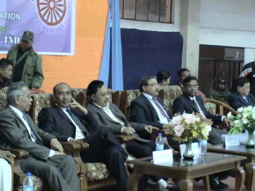 Mr. Mukesh Kumar, Gen. Secretary, JFI, with Mr. T. Meinya, M.P. and President, Manipur Judo Assn. during the Opening Ceremony of Junior National Judo Championships 2008 - 09, 22nd to 26th November 2008 Imphal, Manipur